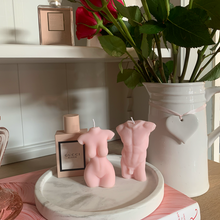 Load image into Gallery viewer, Baby Pink Female and Male Candle Set Scented with Peony & Blush Suede