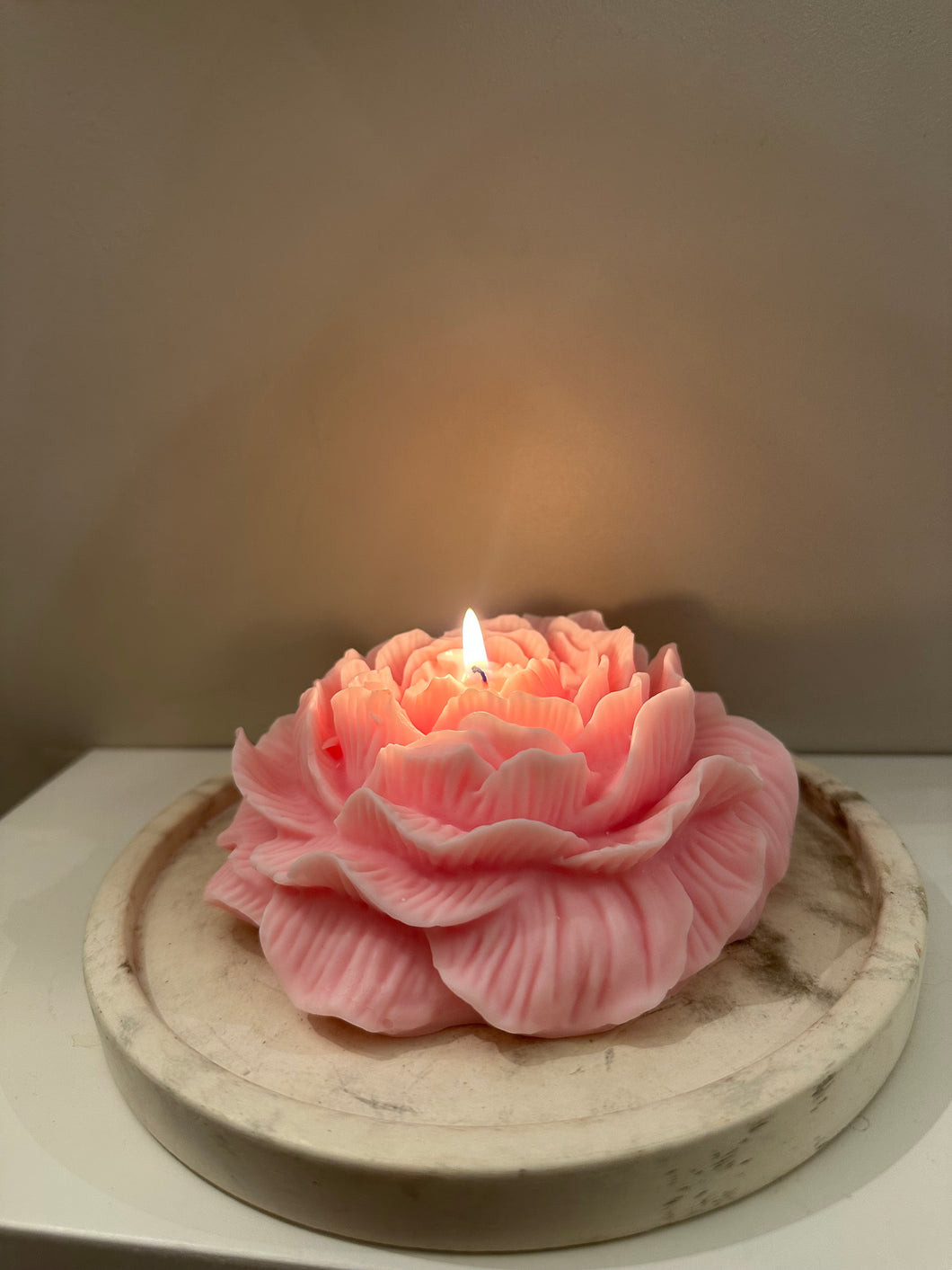 Large Pink Peony Candle