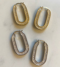 Load image into Gallery viewer, Diamanté oval hoops
