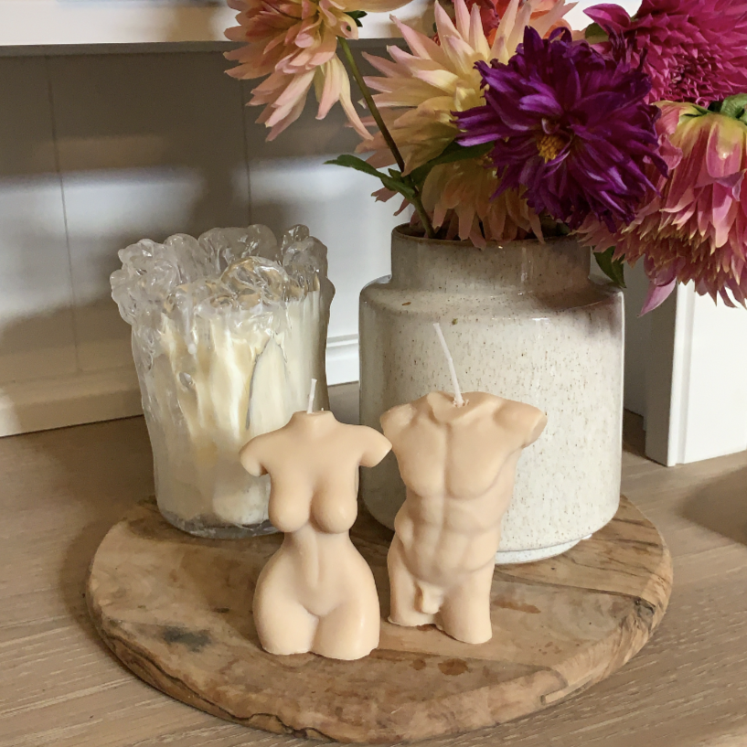 Female and Male Form Candle Set scented with Salted Caramel Nude Collection